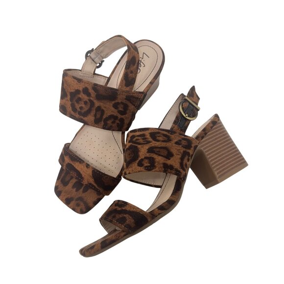 LifeStride TEDDI Women SZ 7W Leopard Print Open-Toe Block Heel Sandal Faux Suede - Picture 11 of 14